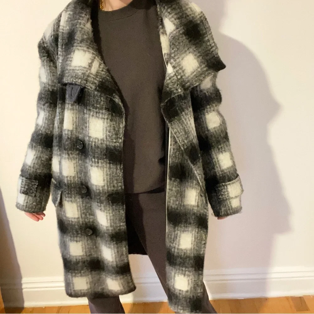 Banana Republic Plaid Wool Double Breasted Long Jacket - Picture 2 of 6